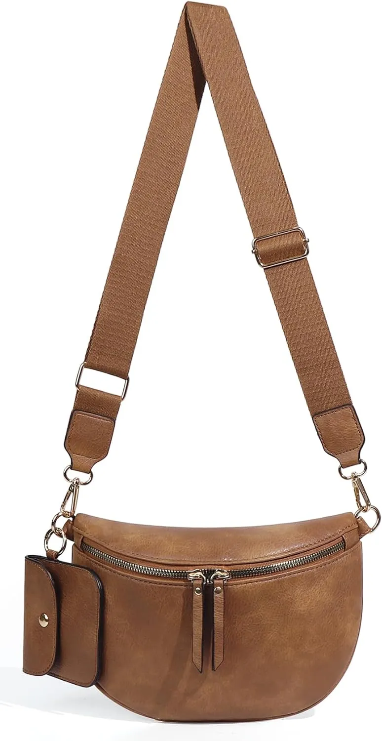 2 Pcs Checkered Crossbody Bags for Women Bum Bag Checkered Cross Body Sling Backpack Hobo Satchels Shoulder Wallet Purses