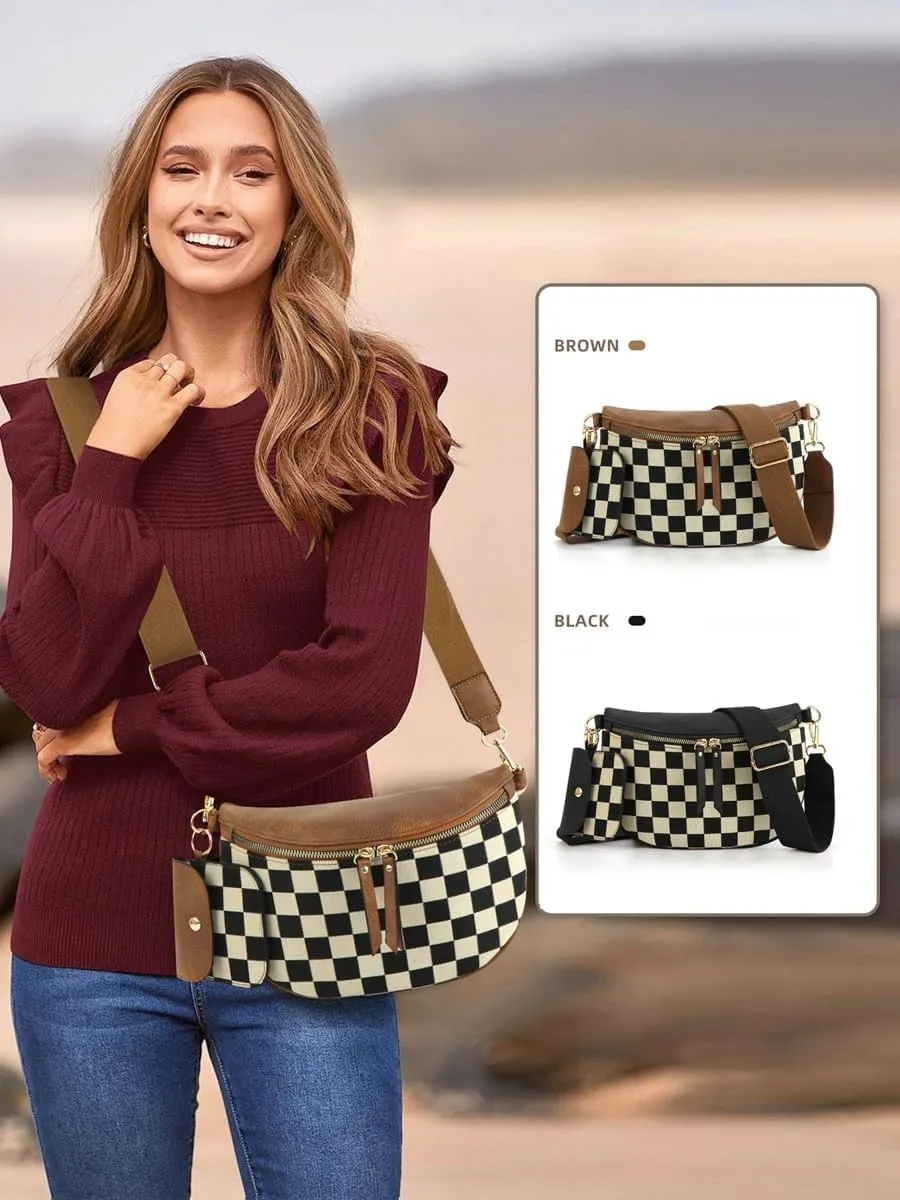 2 Pcs Checkered Crossbody Bags for Women Bum Bag Cute Cross Body Sling Backpack Hobo Satchels Shoulder Wallet Purses 2025