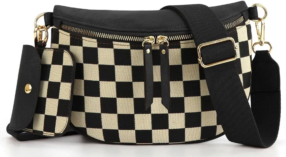 2 Pcs Checkered Crossbody Bags for Women Bum Bag Cute Cross Body Sling Backpack Hobo Satchels Shoulder Wallet Purses 2025