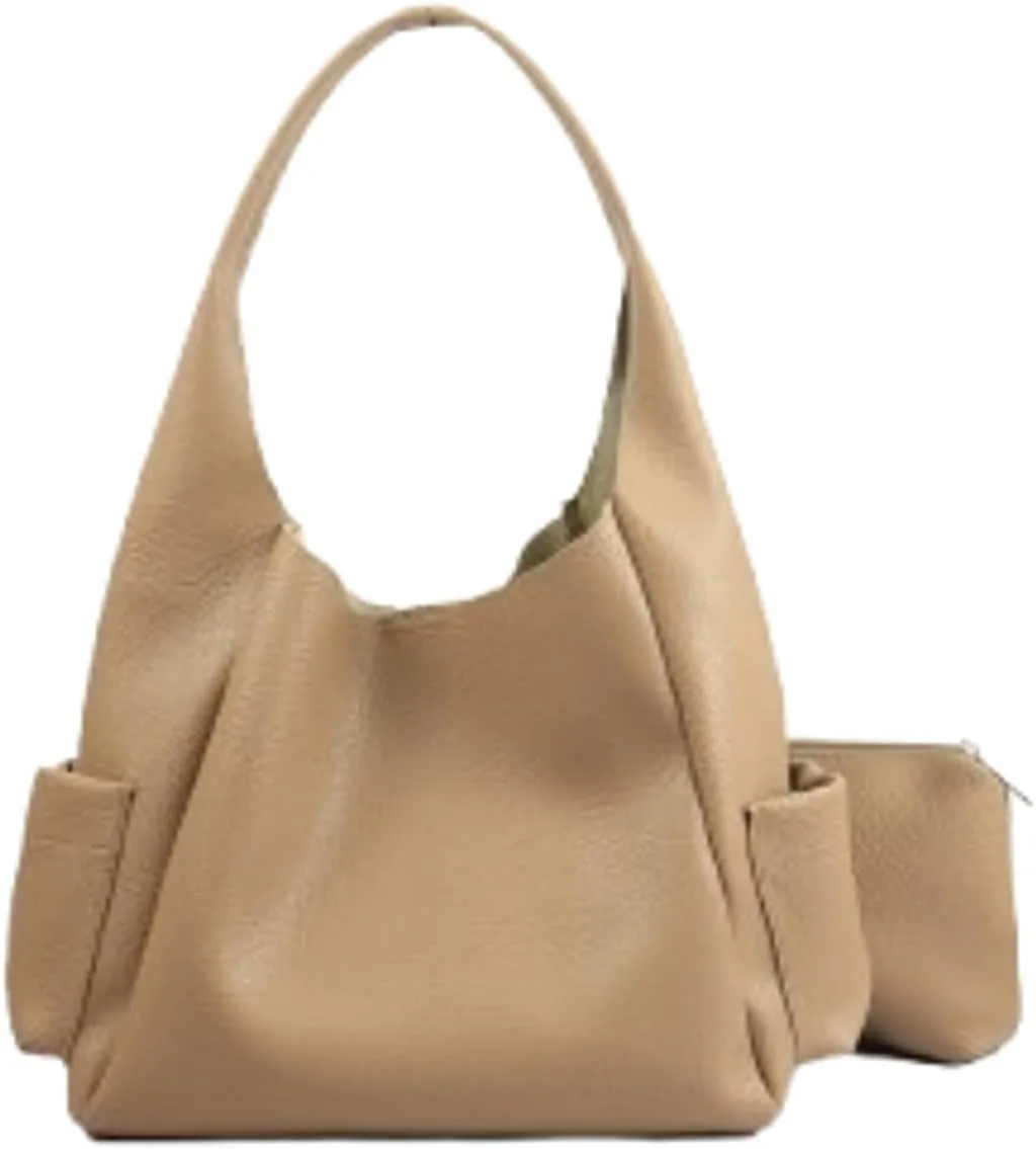 2 Pcs Slouchy PU Leather Bucket Bag Women Crescent Shoulder Bag Cute Hobo Bags Crossbody Purse Satchels Trendy Tote Handbag