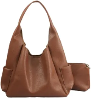 2 Pcs Slouchy PU Leather Bucket Bag Women Crescent Shoulder Bag Cute Hobo Bags Crossbody Purse Satchels Trendy Tote Handbag