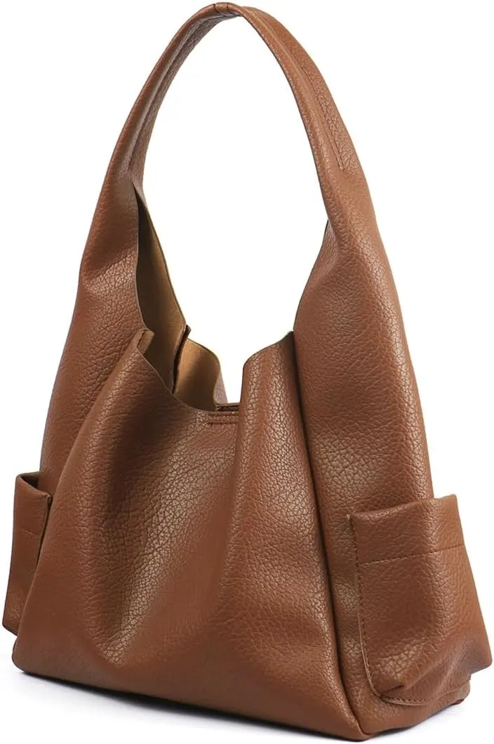 2 Pcs Slouchy PU Leather Bucket Bag Women Crescent Shoulder Bag Cute Hobo Bags Crossbody Purse Satchels Trendy Tote Handbag