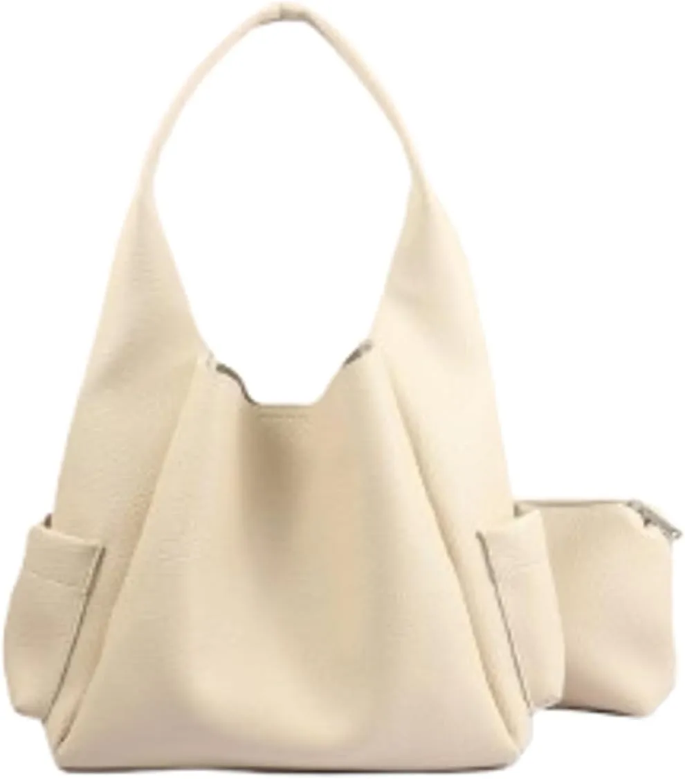 2 Pcs Slouchy PU Leather Bucket Bag Women Crescent Shoulder Bag Cute Hobo Bags Crossbody Purse Satchels Trendy Tote Handbag