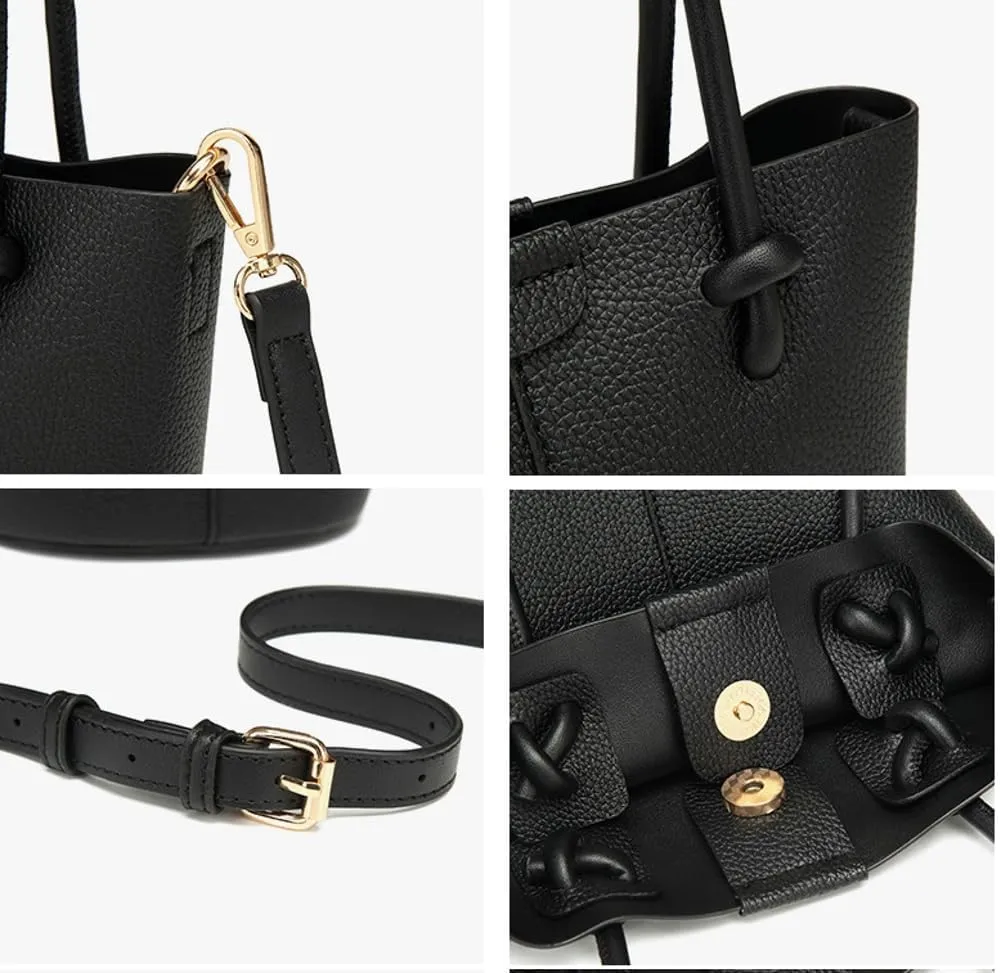 2 Pcs Slouchy PU Leather Bucket Bag Women Trendy Crescent Shoulder Hobo Bags Crossbody Purse Travel Satchels Bag Tote 2025