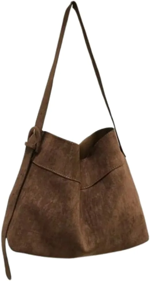 2 Pcs Slouchy Suede Bucket Bag Women Crescent Shoulder Bag Satchels Crossbody Purse Hobo Bags Top-handle Tote Handbag