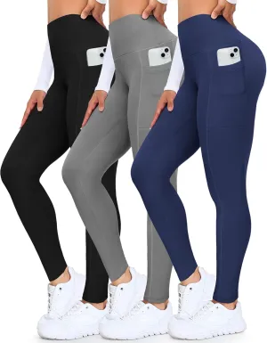 3 Packs Leggings with Pockets for Women, High Waisted Tummy Control Workout Yoga Pants