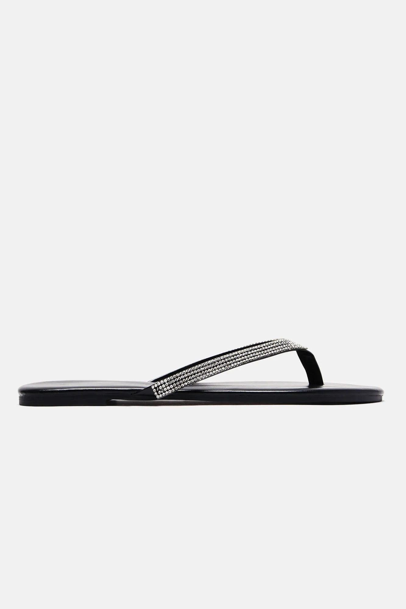 Alina Rhinestone Flip Flops - Black