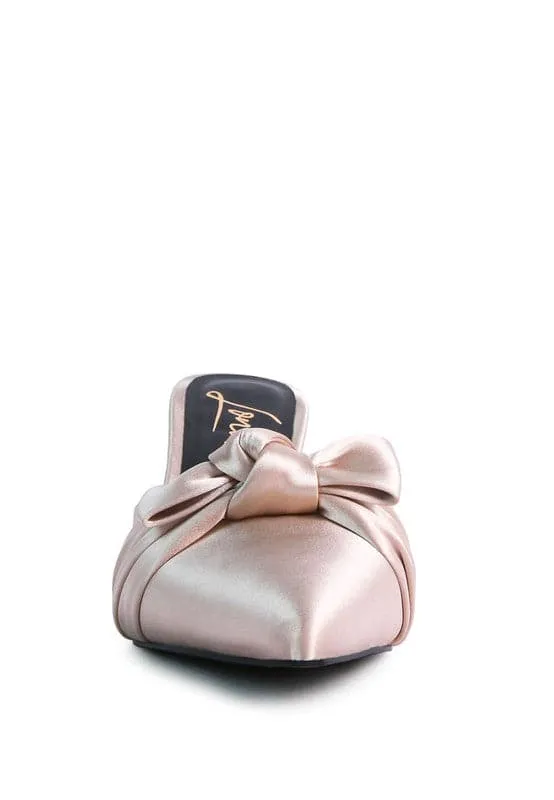 Allure Satin Knot Heeled Mule Sandals