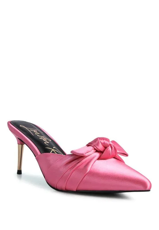 Allure Satin Knot Heeled Mule Sandals
