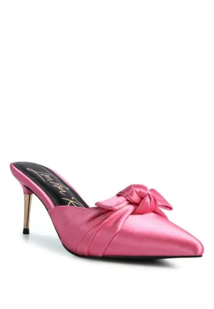 Allure Satin Knot Heeled Mule Sandals