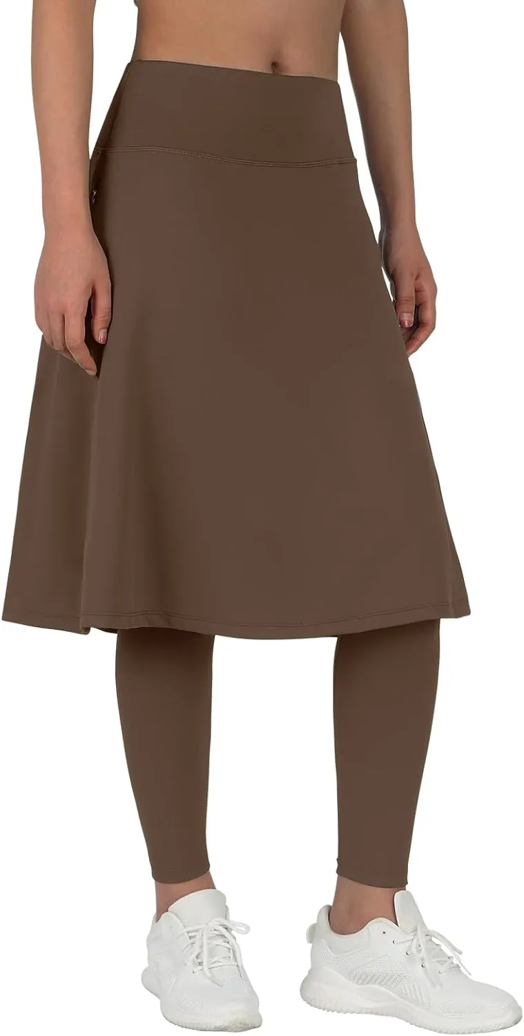 ANIVIVO Women Long Knee Length Skirt with Full Leggings,Skirted Leggings with High Waisted Pockets