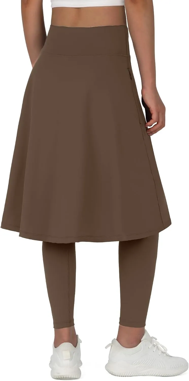 ANIVIVO Women Long Knee Length Skirt with Full Leggings,Skirted Leggings with High Waisted Pockets