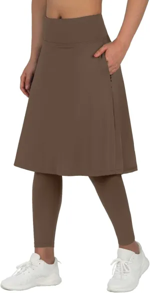 ANIVIVO Women Long Knee Length Skirt with Full Leggings,Skirted Leggings with High Waisted Pockets