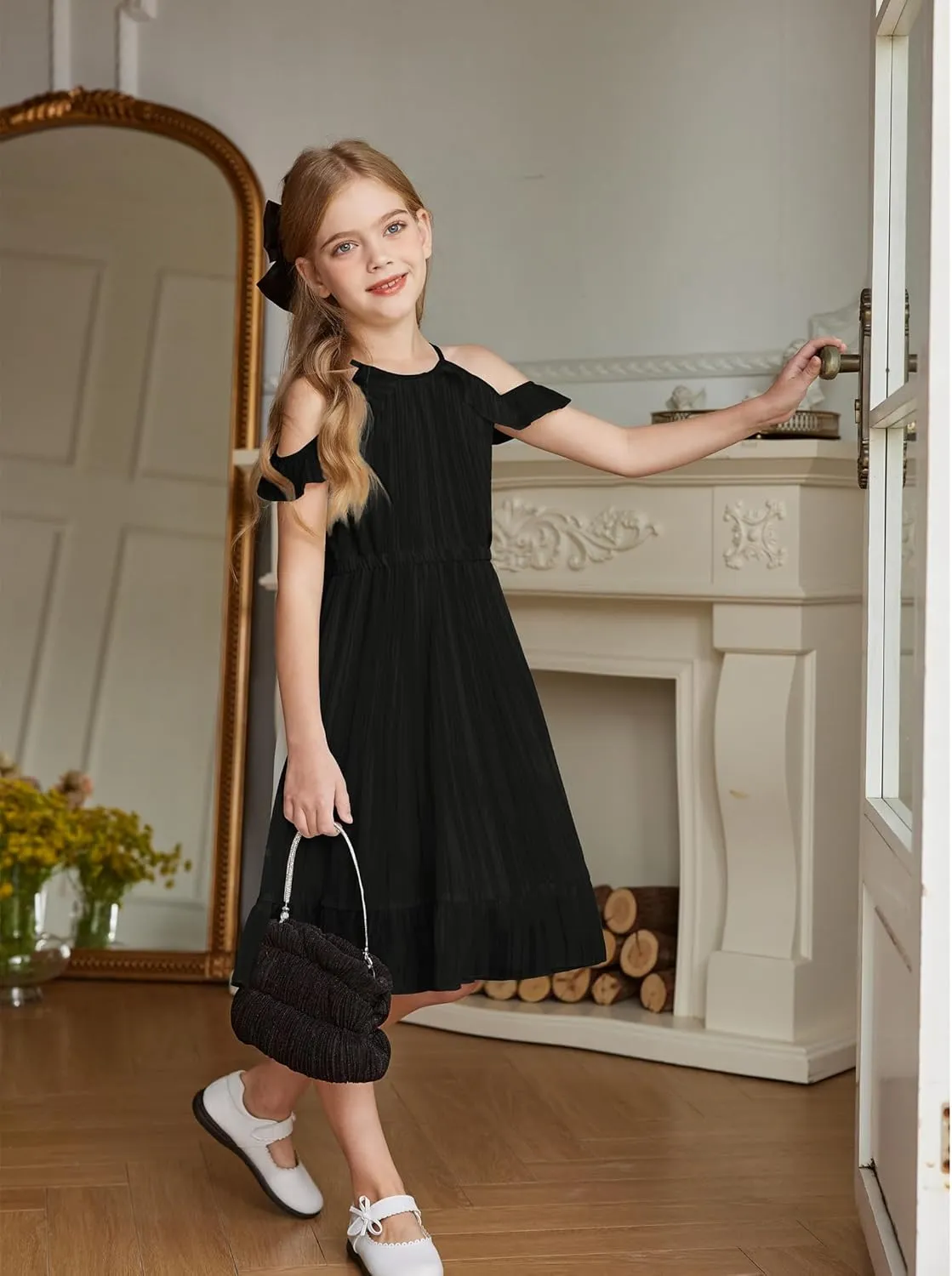Arshiner Girls Dress Halter Neck Ruffle Sleeveless Formal Party Casual Summer Sundress for 5-14 Years