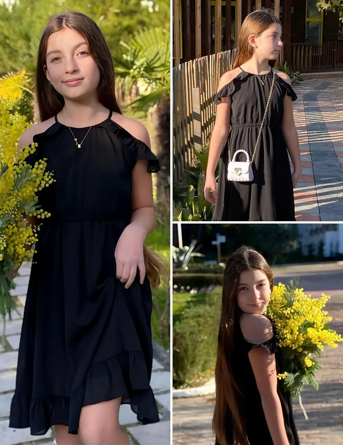 Arshiner Girls Dress Halter Neck Ruffle Sleeveless Formal Party Casual Summer Sundress for 5-14 Years