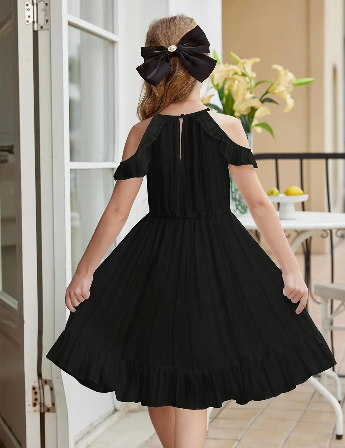 Arshiner Girls Dress Halter Neck Ruffle Sleeveless Formal Party Casual Summer Sundress for 5-14 Years