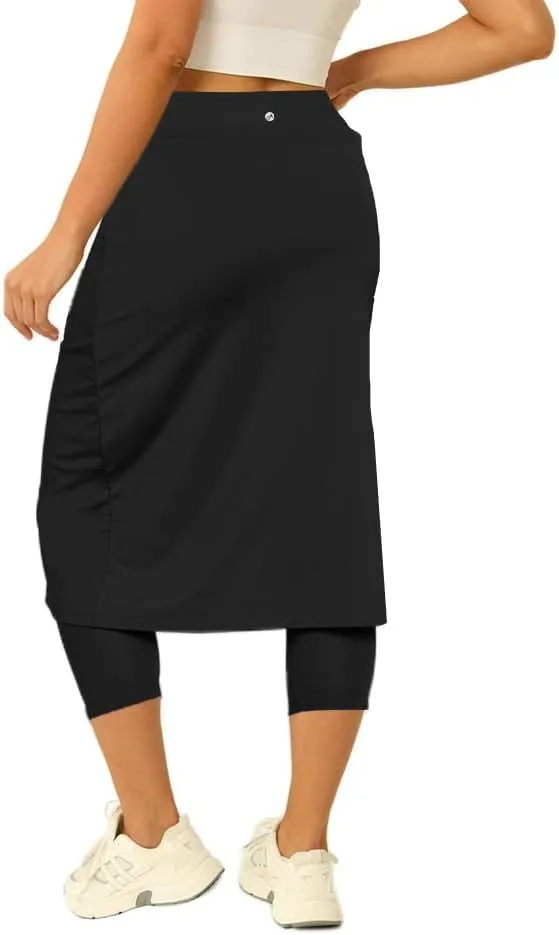 Aurgelmir Womens Tennis Skirt with Capris Leggings Golf Knee Length Skorts Athletic Long Skirts for Women with Pockets