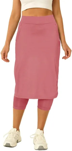 Aurgelmir Womens Tennis Skirt with Capris Leggings Golf Knee Length Skorts Athletic Long Skirts for Women with Pockets