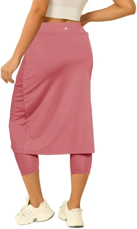 Aurgelmir Womens Tennis Skirt with Capris Leggings Golf Knee Length Skorts Athletic Long Skirts for Women with Pockets