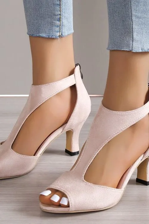 Back Zipper Heel Fish Mouth Shoes