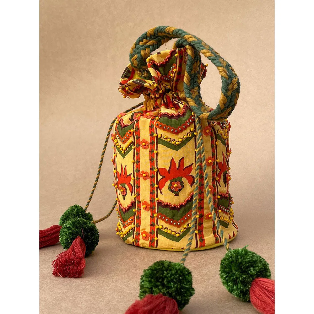 Baise Gaba Yellow Potli Baise Gaba Yellow Embroidered Potli