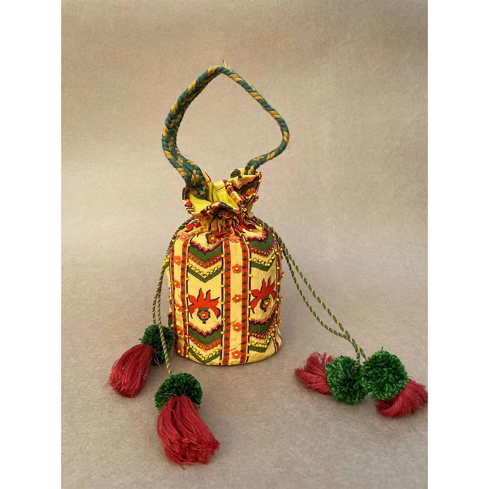Baise Gaba Yellow Potli Baise Gaba Yellow Embroidered Potli