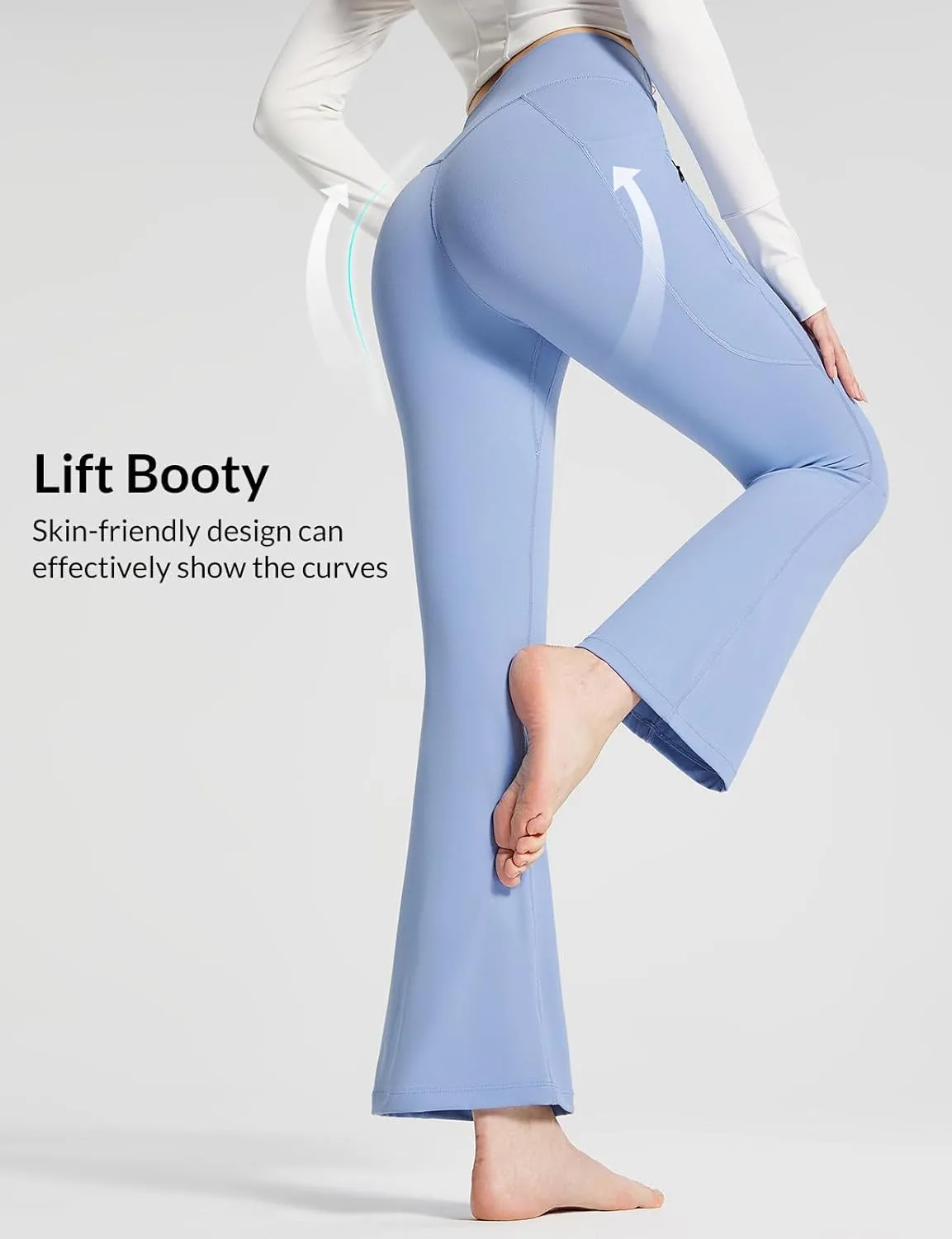 baleaf Women's Flare Leggings with Zipper Pockets Crossover High Waist Bootcut Yoga Pants Tummy Control Bell Bottom Leggings