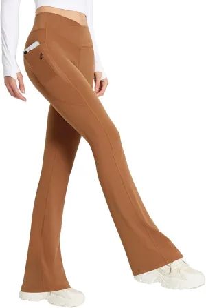 baleaf Women's Flare Leggings with Zipper Pockets Crossover High Waist Bootcut Yoga Pants Tummy Control Bell Bottom Leggings