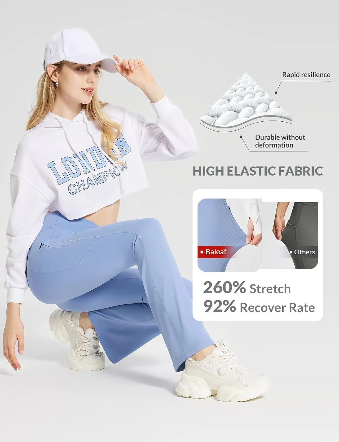 baleaf Women's Flare Leggings with Zipper Pockets Crossover High Waist Bootcut Yoga Pants Tummy Control Bell Bottom Leggings