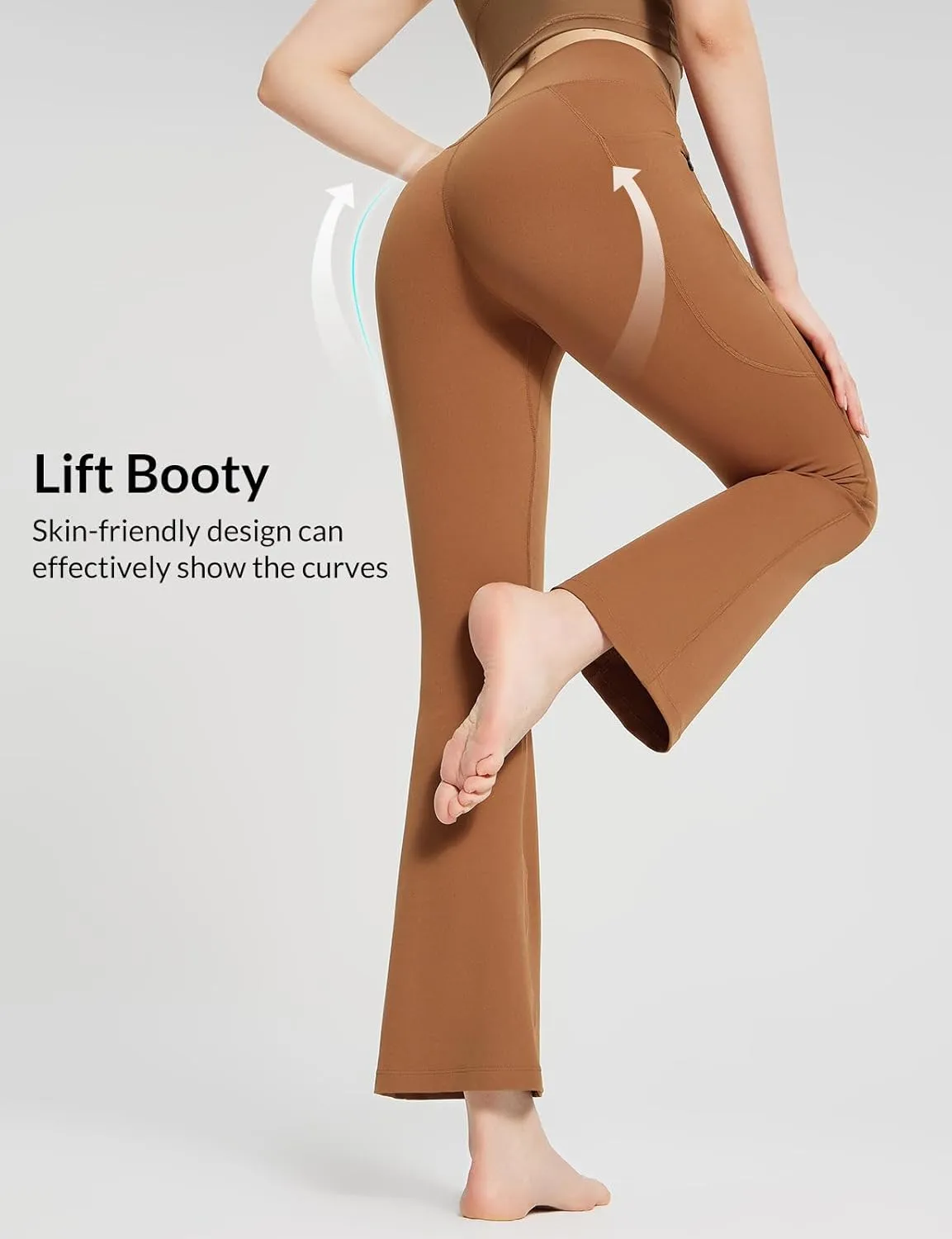 baleaf Women's Flare Leggings with Zipper Pockets Crossover High Waist Bootcut Yoga Pants Tummy Control Bell Bottom Leggings