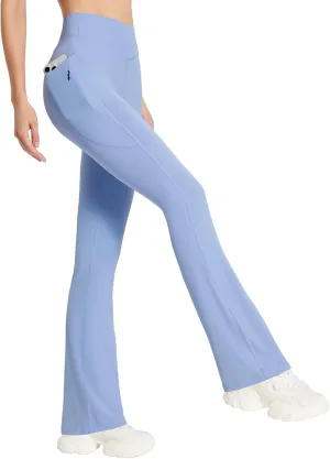 baleaf Women's Flare Leggings with Zipper Pockets Crossover High Waist Bootcut Yoga Pants Tummy Control Bell Bottom Leggings
