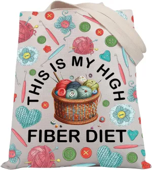 BDPWSS Funny Knitting Gifts For Knitters Crochet Lover Gift This Is My High Fiber Diet Knitting Project Bag For Women