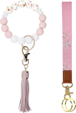 BIHRTC Silicone Beaded Bracelet Wristlet Keychain with Wrist Strap Key Chains for Women Girl Car Keys Bangle Chain