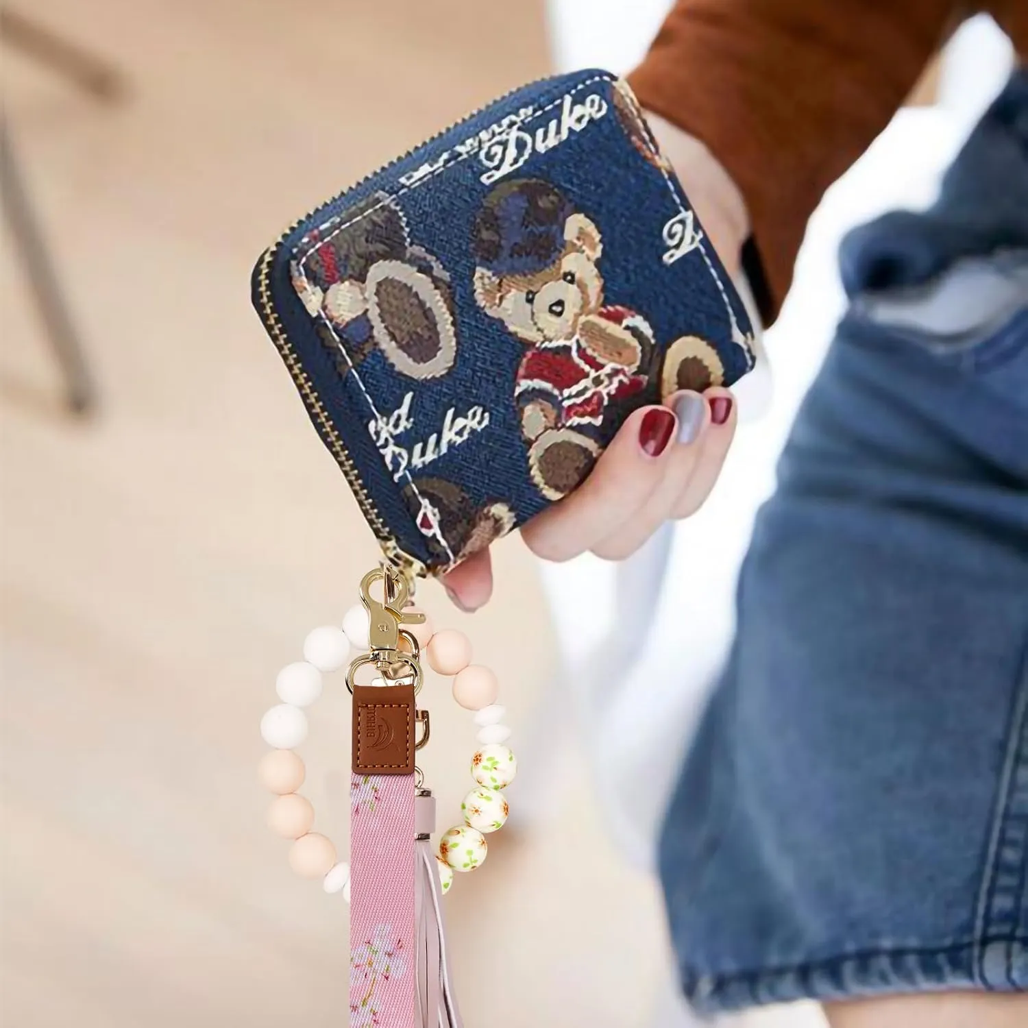 BIHRTC Silicone Beaded Bracelet Wristlet Keychain with Wrist Strap Key Chains for Women Girl Car Keys Bangle Chain