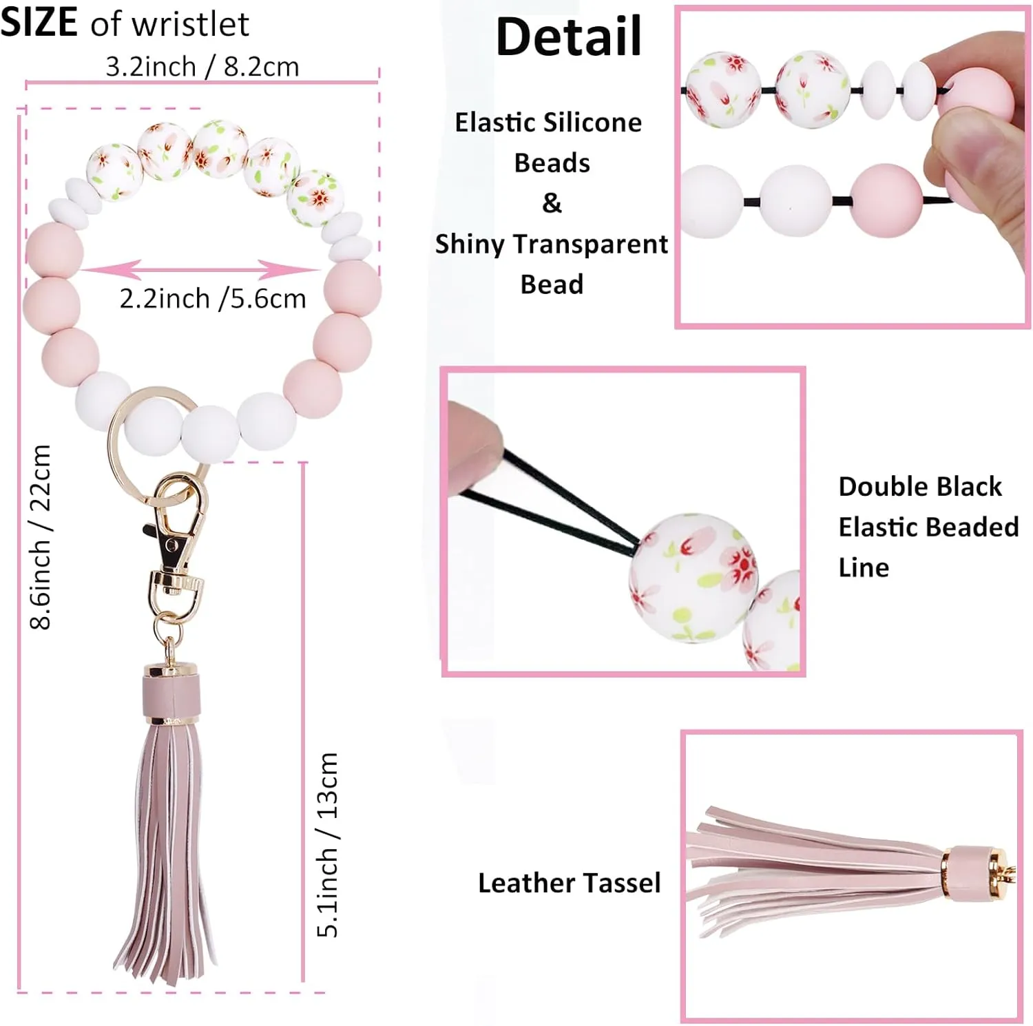 BIHRTC Silicone Beaded Bracelet Wristlet Keychain with Wrist Strap Key Chains for Women Girl Car Keys Bangle Chain