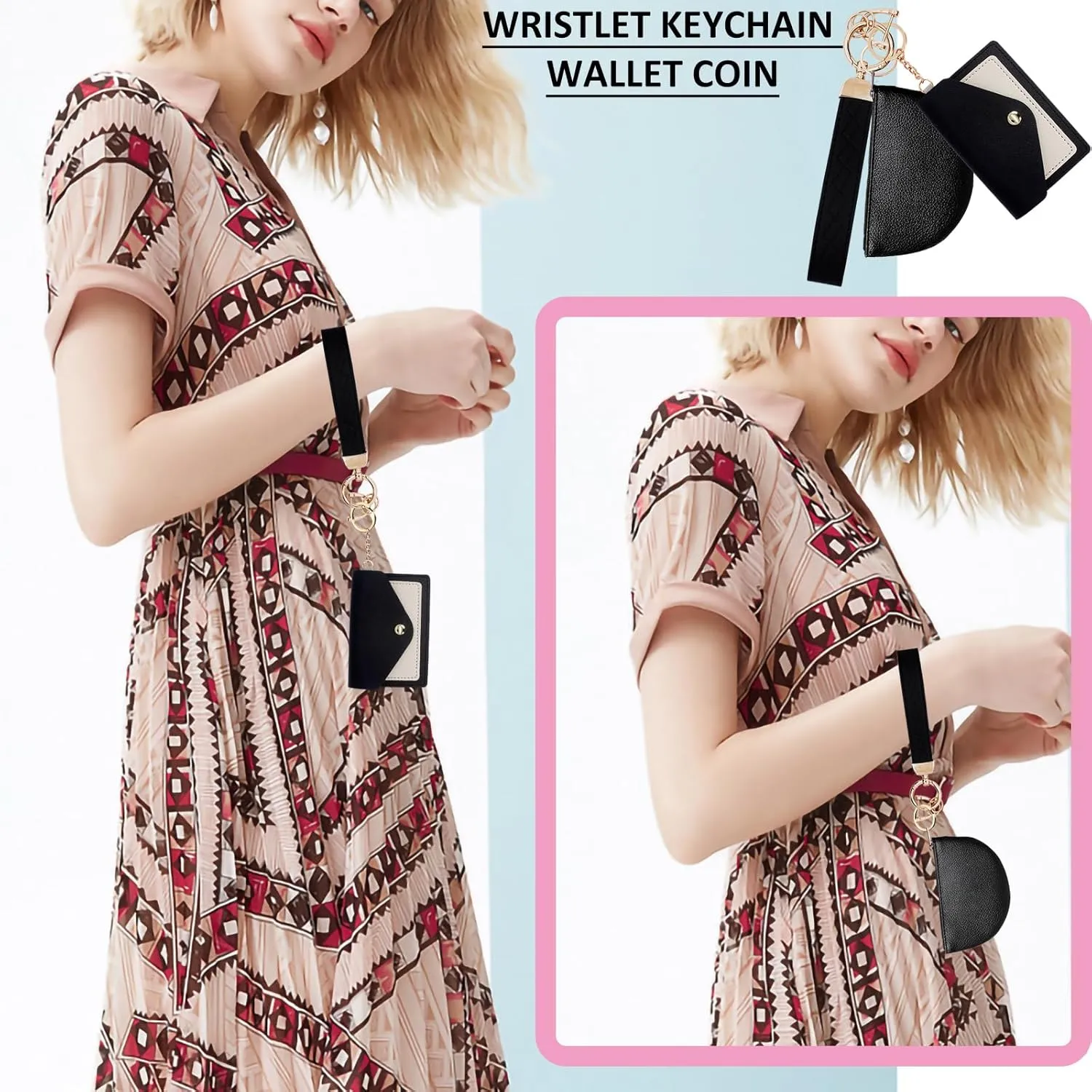 BIHRTC Wrist Strap Key Chains Keychain Wallet Lanyad Wristlet Portable Mini Coin Pocket for Women