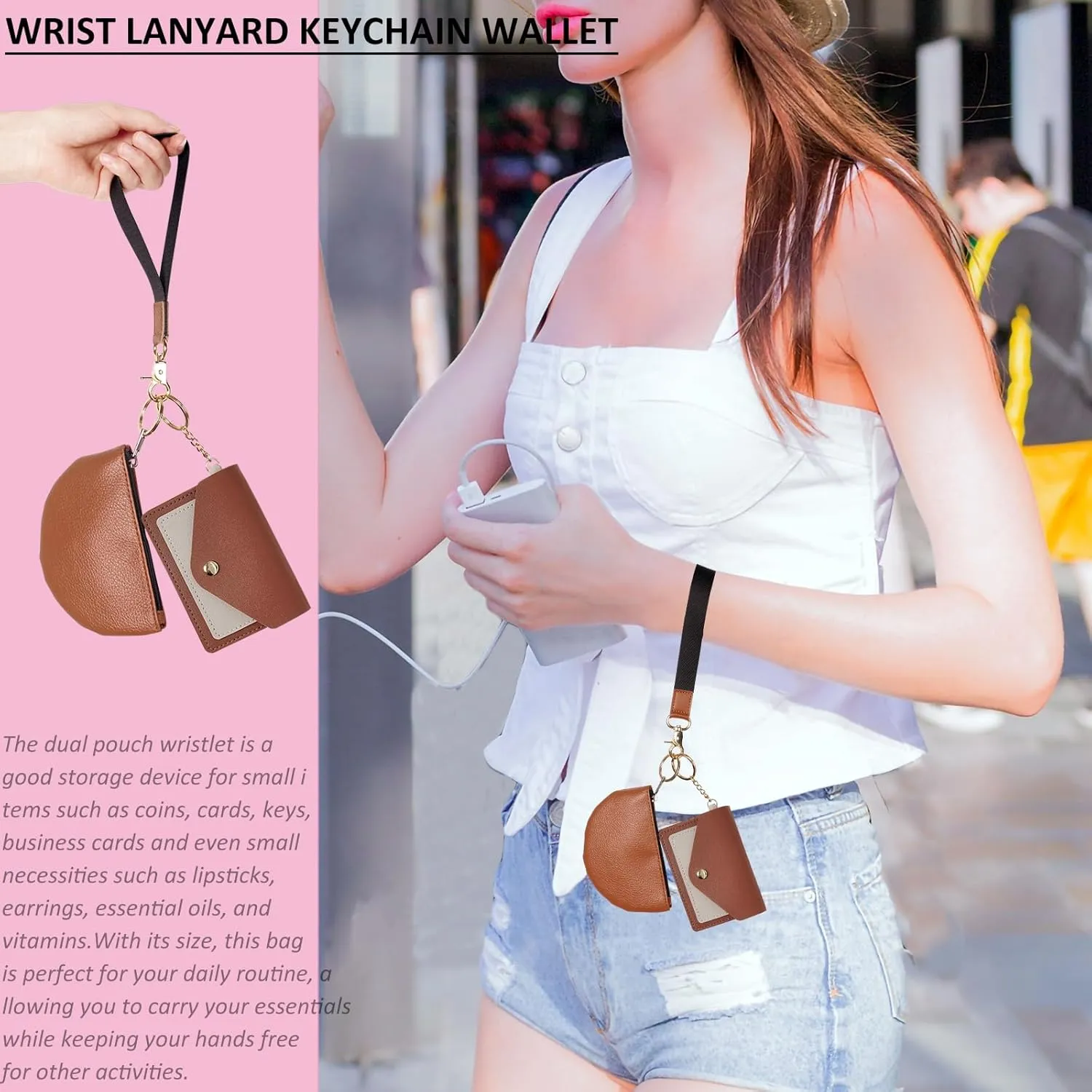 BIHRTC Wrist Strap Key Chains Keychain Wallet Lanyad Wristlet Portable Mini Coin Pocket for Women