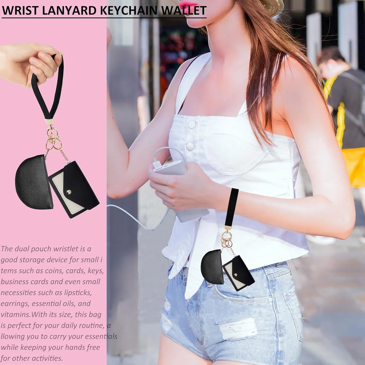 BIHRTC Wrist Strap Key Chains Keychain Wallet Lanyad Wristlet Portable Mini Coin Pocket for Women