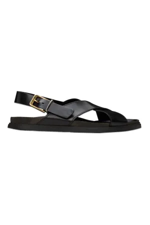 Black Buckle Leather Sandals