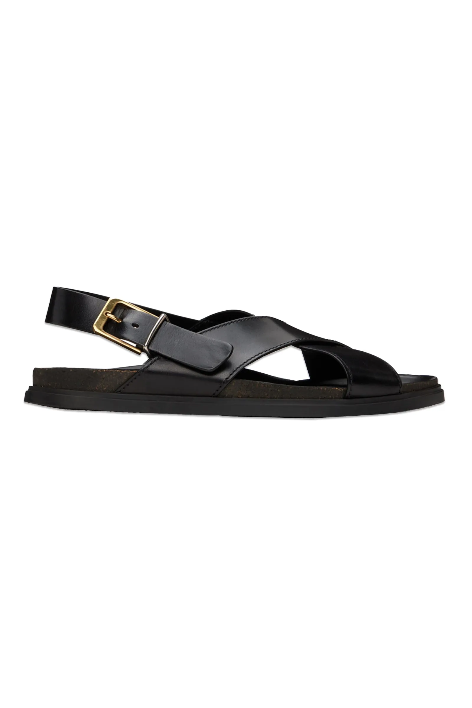 Black Buckle Leather Sandals