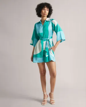 Blue and White Zip Up Abstract Print Playsuit