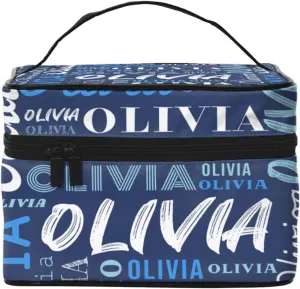 Blue Custom Makeup Bag with Name Personalized Photo Logo Text Cosmetic Case Customized Name Travel Make Up Toiletry Bags with Handles Unique Gifts for Women Bridesmaid Sister