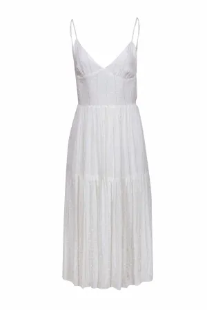 Blue Life - White & Metallic Gold Stripe Backless Textured Dot Maxi Dress Sz XS