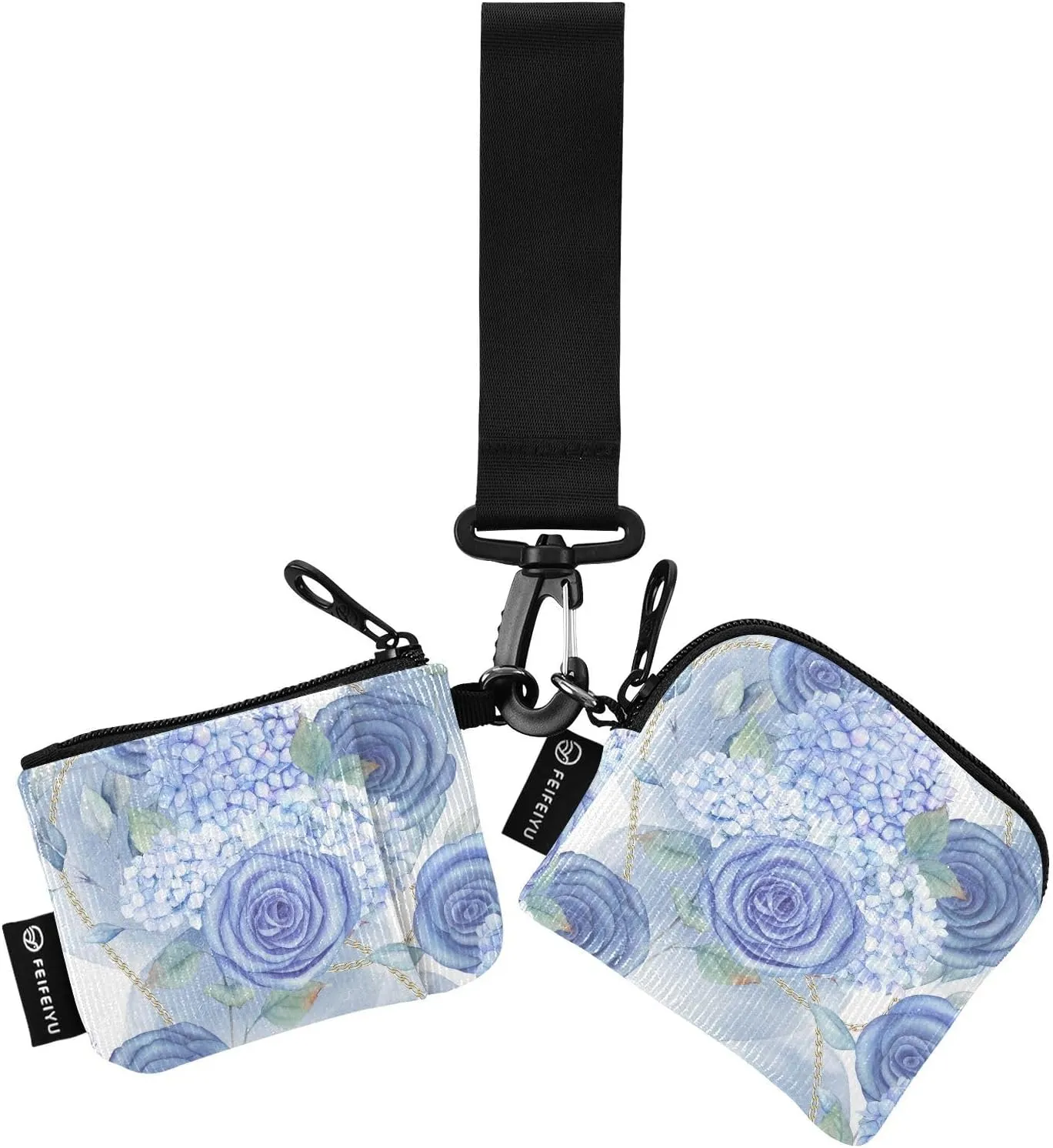 Blue Roses and Chains Wristlet Wallets for Women, Mini Coin Purse Portable Keychain Wallets for Women