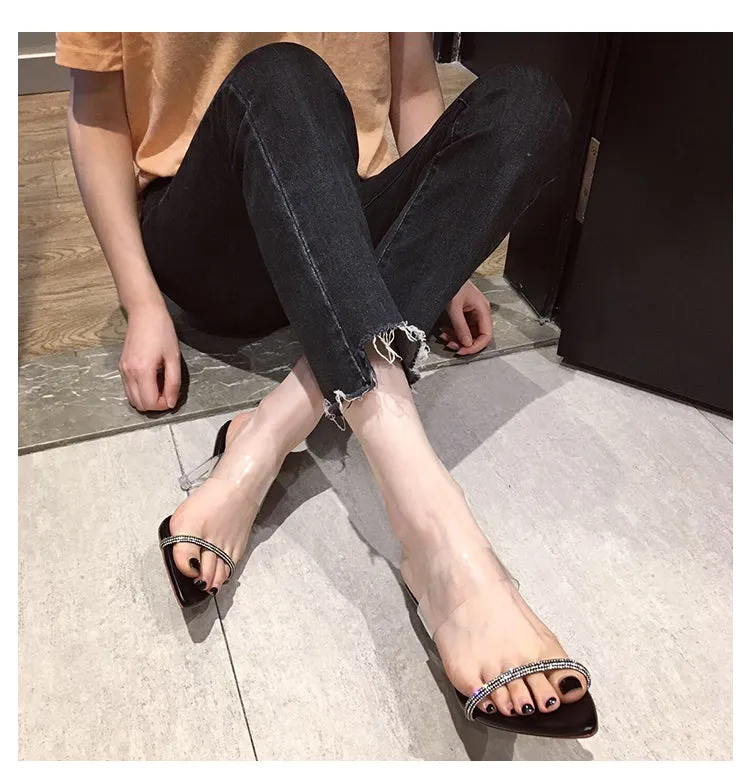 BOOPDO DESIGN DIAMANTE CLEAR DETAIL HEELED SANDALS