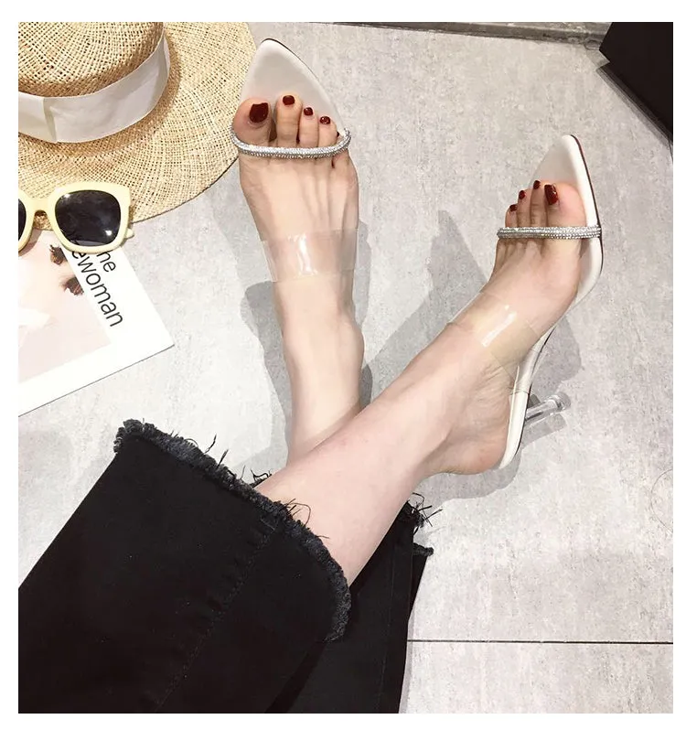 BOOPDO DESIGN DIAMANTE CLEAR DETAIL HEELED SANDALS