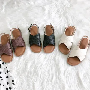BOOPDO DESIGN WIDE FIT CROSS STRAP FLAT SANDALS
