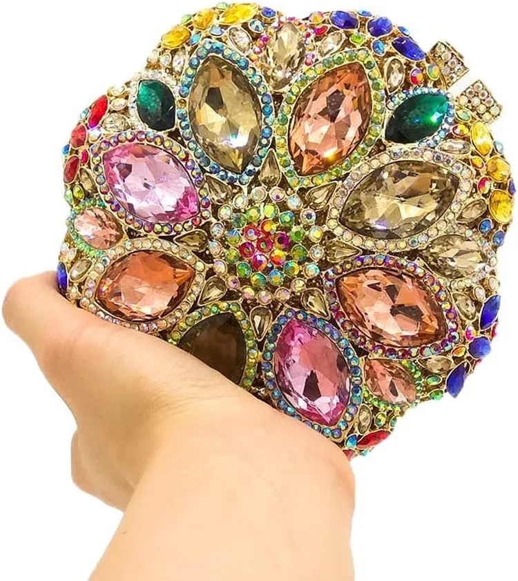 Boutique De FGG Elegant Round Crystal Clutch Evening Bags for Women Formal Party Handbags Bridal Wedding Purse