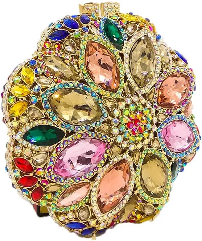 Boutique De FGG Elegant Round Crystal Clutch Evening Bags for Women Formal Party Handbags Bridal Wedding Purse