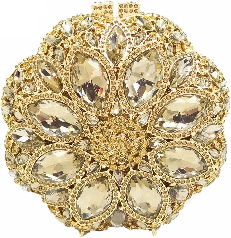 Boutique De FGG Elegant Round Crystal Clutch Evening Bags for Women Formal Party Handbags Bridal Wedding Purse